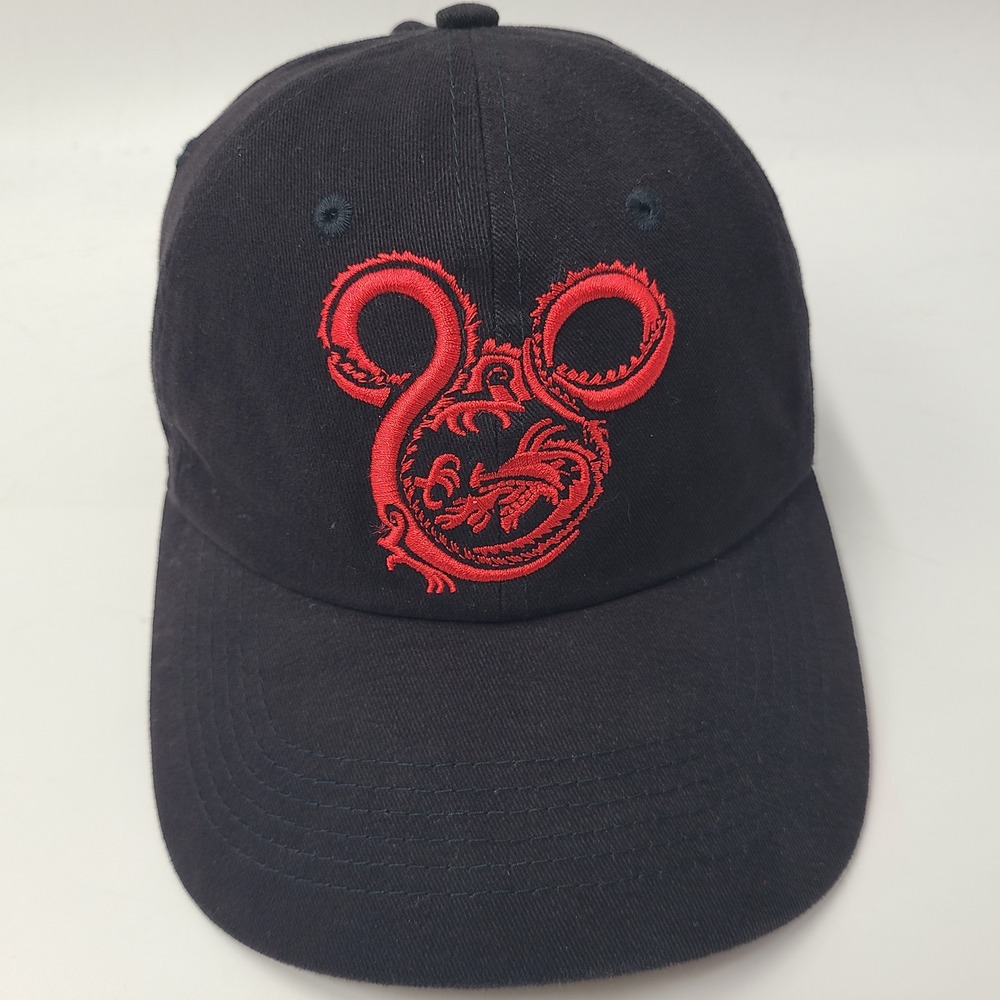 Mickey Mouse Hat Strapback (Fits Small) Disneyland Black Red Chinese Dragon Logo